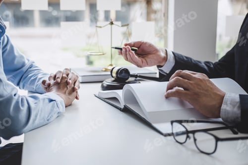 Preview: Consultation and conference of Male lawyers and professional businesswoman working and discussion