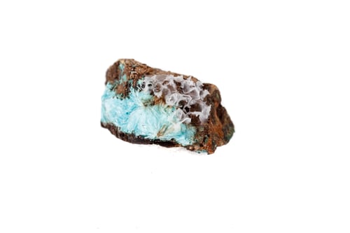 Preview: Macro mineral aurichalcite stone on microcline on white background