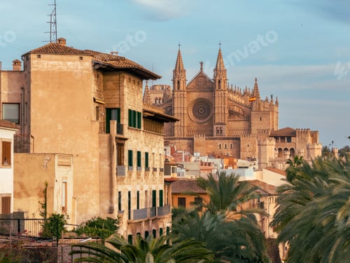 Preview: Scenic view of Cathedral de Mallorca and cityscape in Mallorca