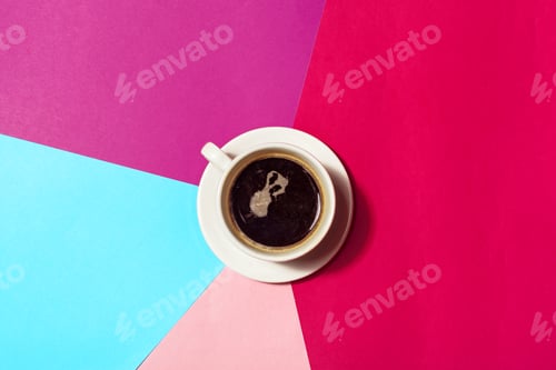 Preview: Coffee cup on colorful background creates a vibrant and modern visual experience