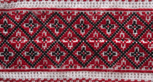 Preview: National Ukrainian embroidery. Handmade. Cross stitch in red, black and white. Traditional shirt of