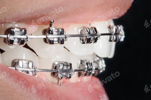 Preview: Close-up dental braces on teeth. Orthodontic Treatment