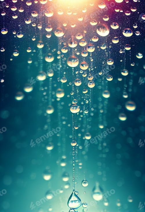 Preview: Suspended droplets, epic beautiful smartphone wallpaper, copy space banner background concept