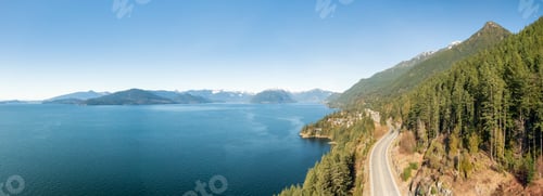 Preview: Aerial Panoramic View of Sea to Sky Highway on Pacific Ocean West Coast