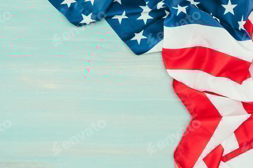 Preview: American Flag on Light Blue Wooden Surface
