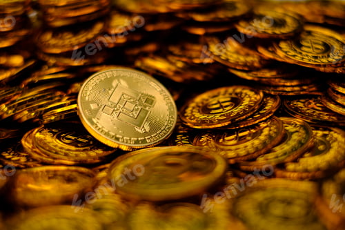 Preview: Binance coin cryptocurrency on pile gold coins a lot of