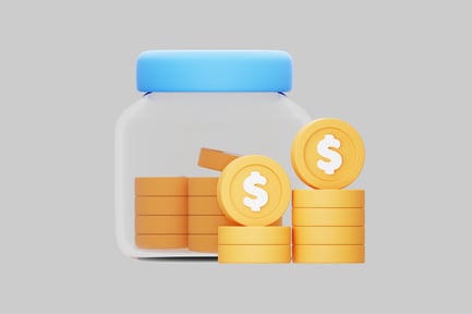 Preview: Glass jar with stacked dollar coins