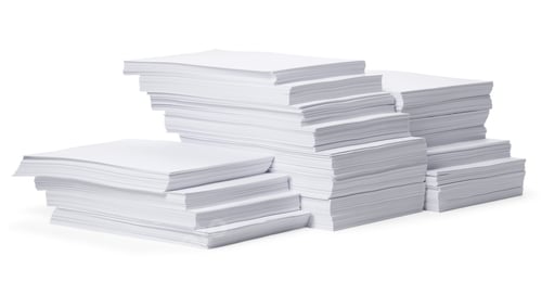 Preview: Stacks of paper sheets on white background
