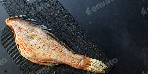 Preview: Raw Fish, Seafood Whole Headless Tasty Portion Top View Copy Space For Text Food Background Rustic