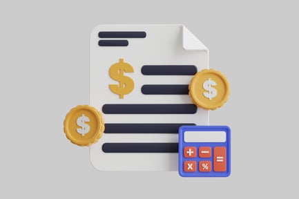 Preview: Financial document with calculator and coins