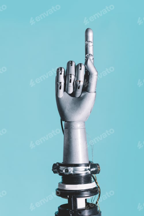 Preview: Robotic hand in retro future style pointing finger