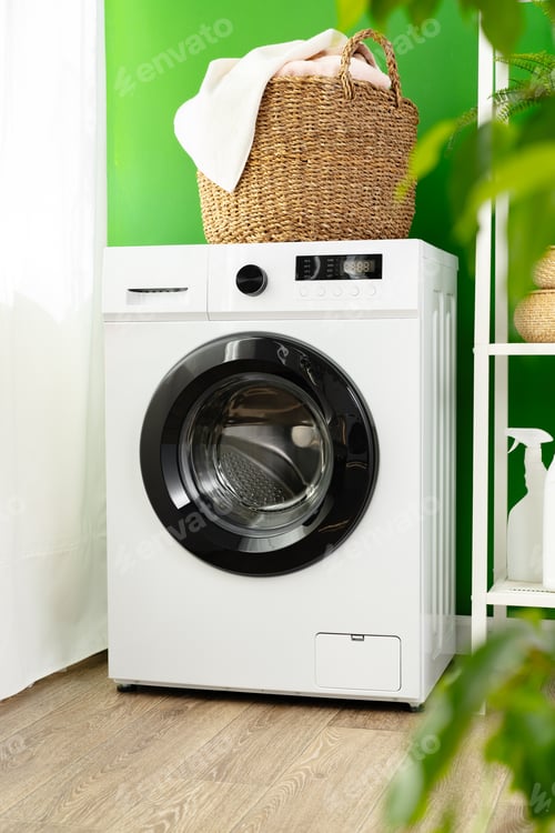 Preview: Laundry basket on washing machine in a laundry room