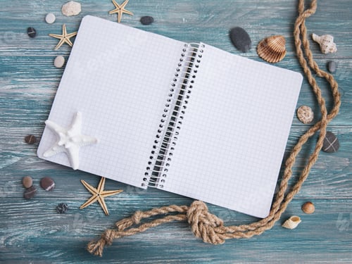 Preview: Shells, sea decorations and notepad