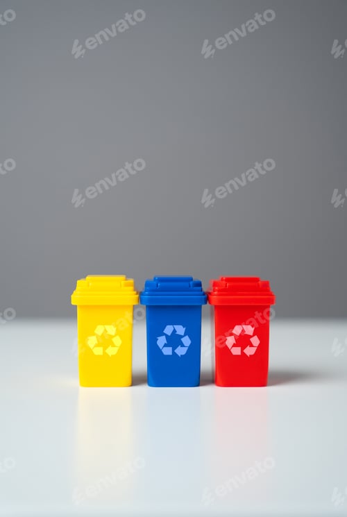 Preview: Multi-colored waste recycling bins. Circular economy.