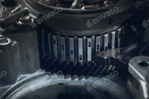 Preview: Close-up old industrial gear wheels., industry parts concept.