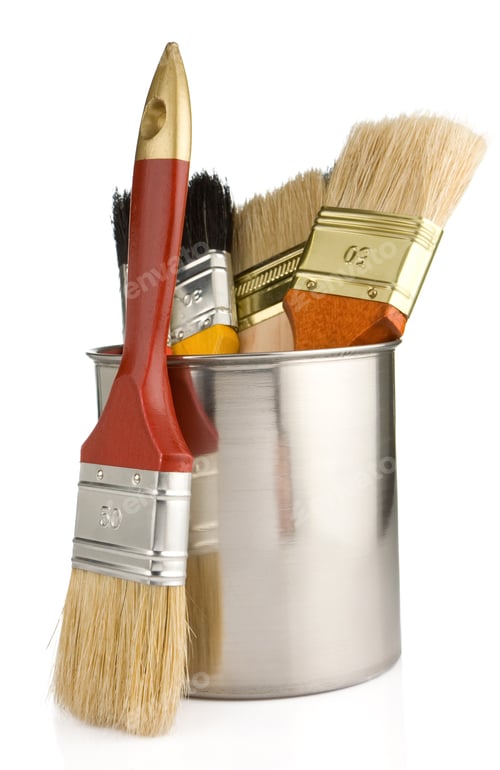 Preview: paint buckets and paintbrush isolated on white
