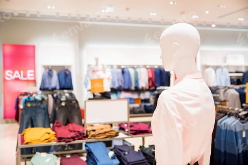 Preview: White mannequin in clothes shop with blurred interior background