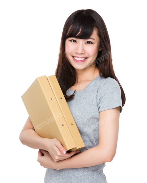 Preview: Asian Young Woman hold with folder