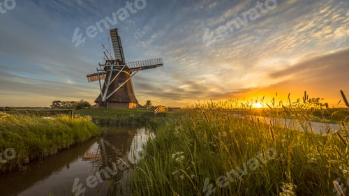 Preview: Wooden windmill grass and flowers