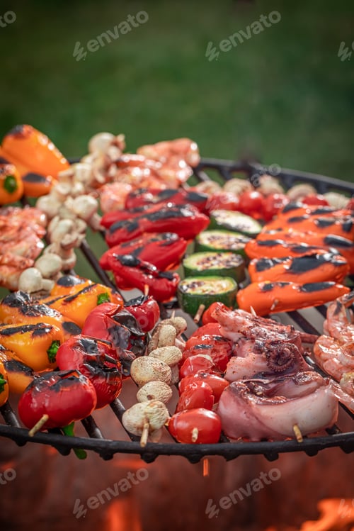 Preview: Tasty and healthy grilled shashlik with herbs and spices.
