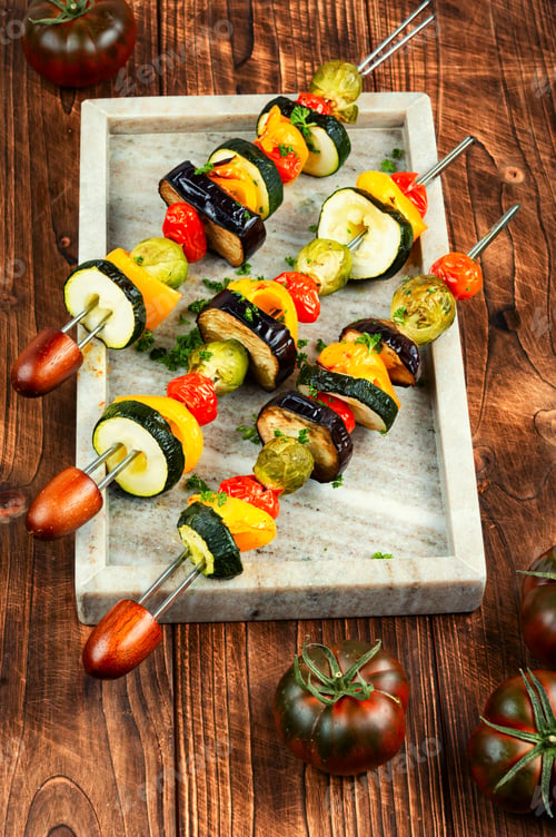 Preview: Grilled vegetables on skewers.