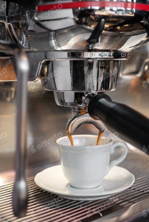 Preview: Professional espresso machine pouring coffee in a cup