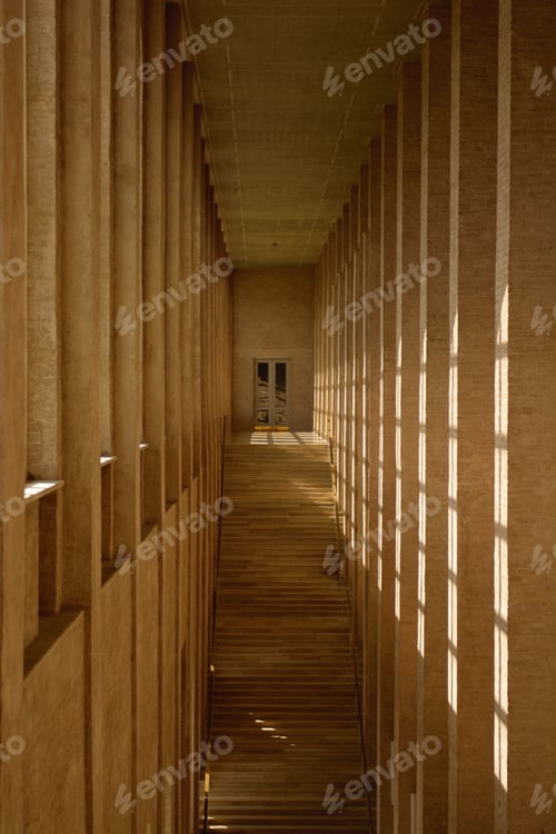 Preview: Beautiful view of a narrow staircase in the middle of walls