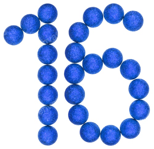 Preview: Numeral 16, sixteen, from decorative balls, isolated on white background