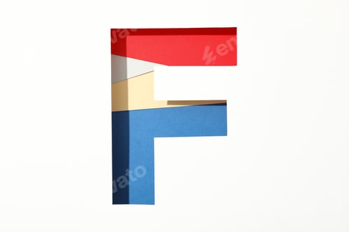 Preview: Multicolor letter F on white background, space for text
