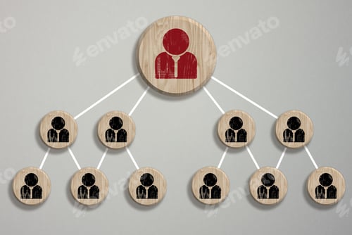 Preview: Wooden block with staff icon which link connection network for organisation structure social network