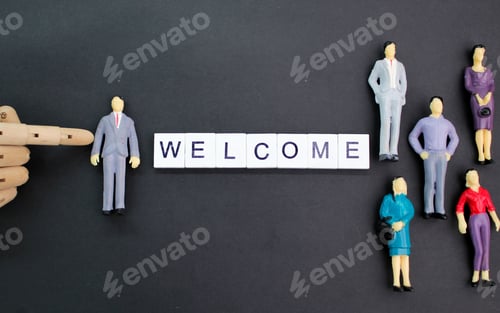 Preview: alphabet letters with the word welcome.