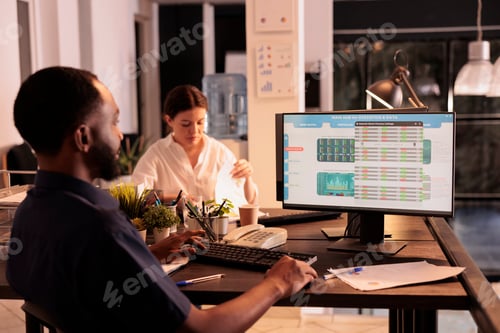 Preview: African american man analyzing fund market investment data