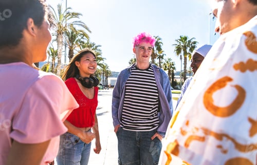 Preview: Multiethnic group of young happy friends hanging out