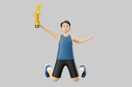 Preview: A man in mid-air holding a trophy