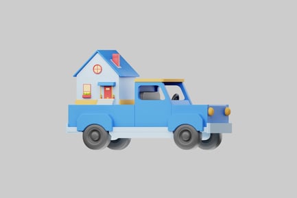 Preview: Cartoon blue truck with house