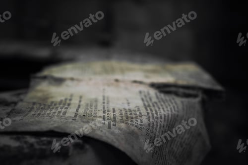 Preview: Closeup shot of an ancient paper in a dark room with a blurred background