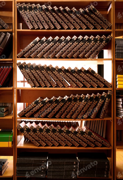 Preview: Collection of different books on shelves in library