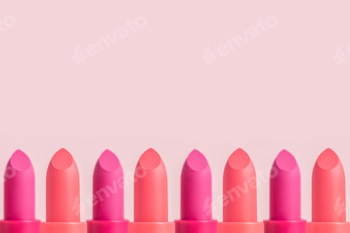 Preview: Lipstick border on pink background with copy space.