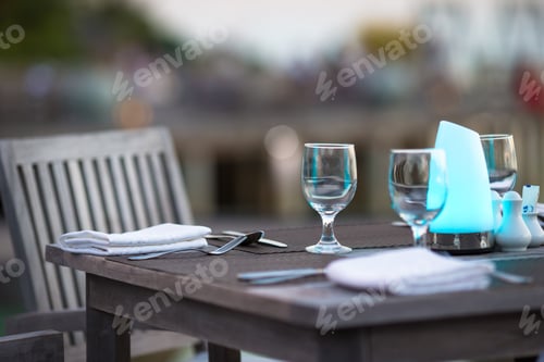 Preview: Summer empty open air cafe at exotic island