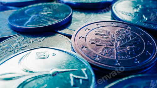 Preview: Macro view coins different world currencies. Finance, money, cents, tips concept