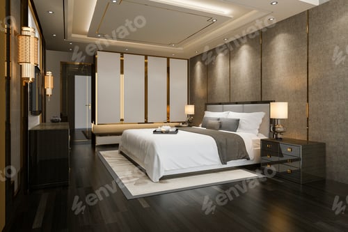 Preview: 3d rendering luxury modern bedroom suite tv with wardrobe