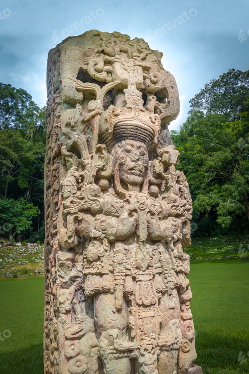 Vista previa: Stella tallada en ruinas mayas - Sitio Arqueológico de Copán, Honduras