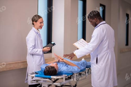 Preview: medics and patient on hospital gurney at emergency