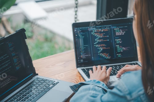 Preview: Female programmer working on coding, software development and web design