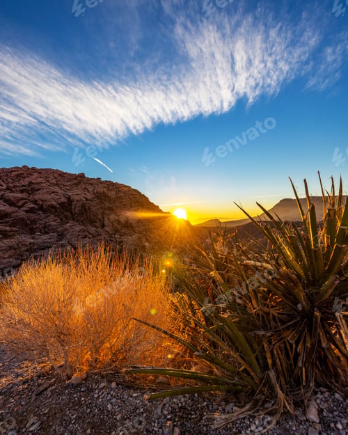 Preview: Vertical shot of scenic sunrise in NV Red Rock Canyon National Conservation Area, Las Vegas.