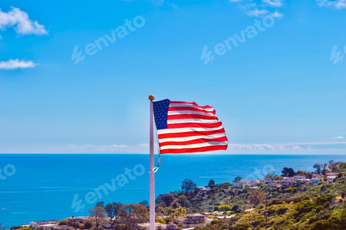 Preview: American flag, United States of America flag, blowing in the wind from Mt. Soledad