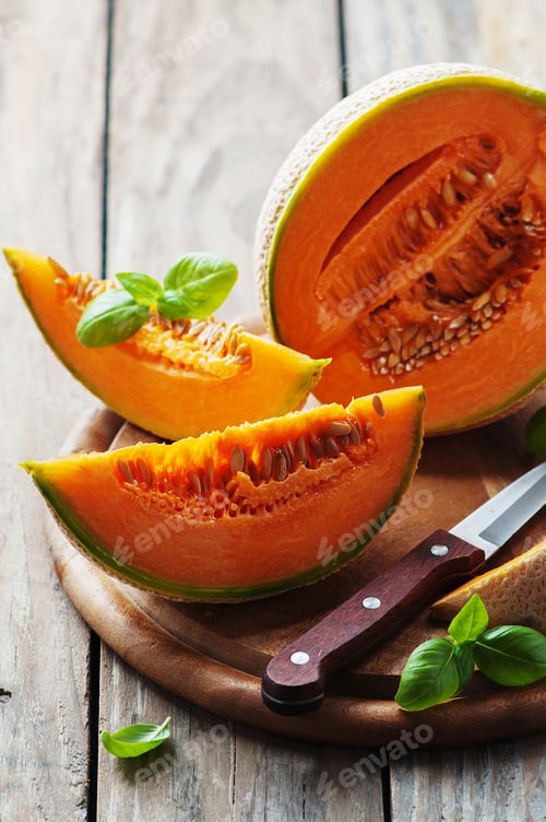 Preview: Sweet fresh melon on the wooden table