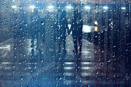 Preview: Autumn Night Rain City People, Abstract Season Fall Winter Background