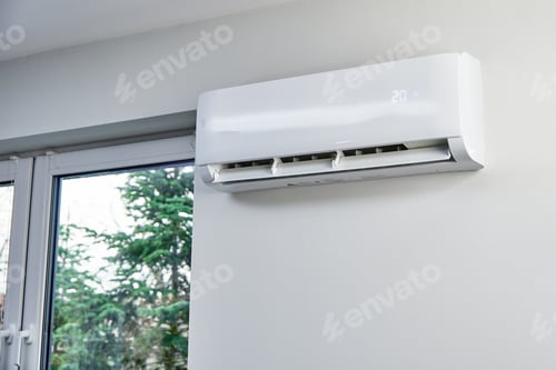 Preview: Air conditioner hanging on the wall, close up