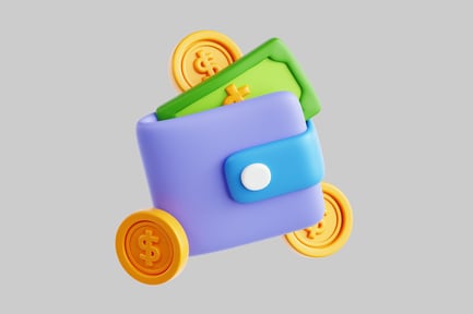 Preview: Wallet with dollar bills and coins